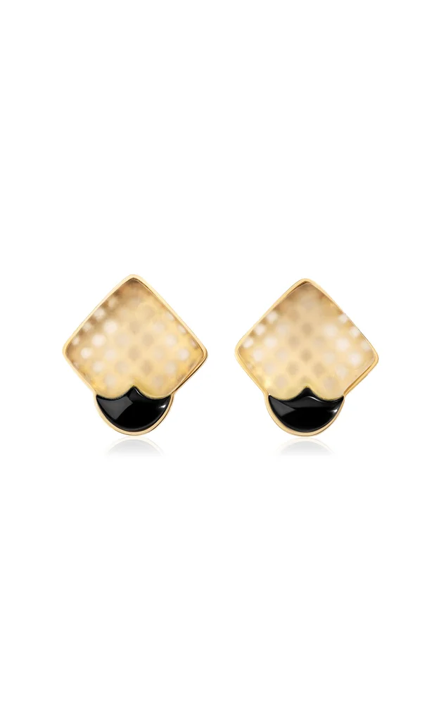 Rock Crystal Mosaic 18K Yellow Gold Crystal Onyx Earrings