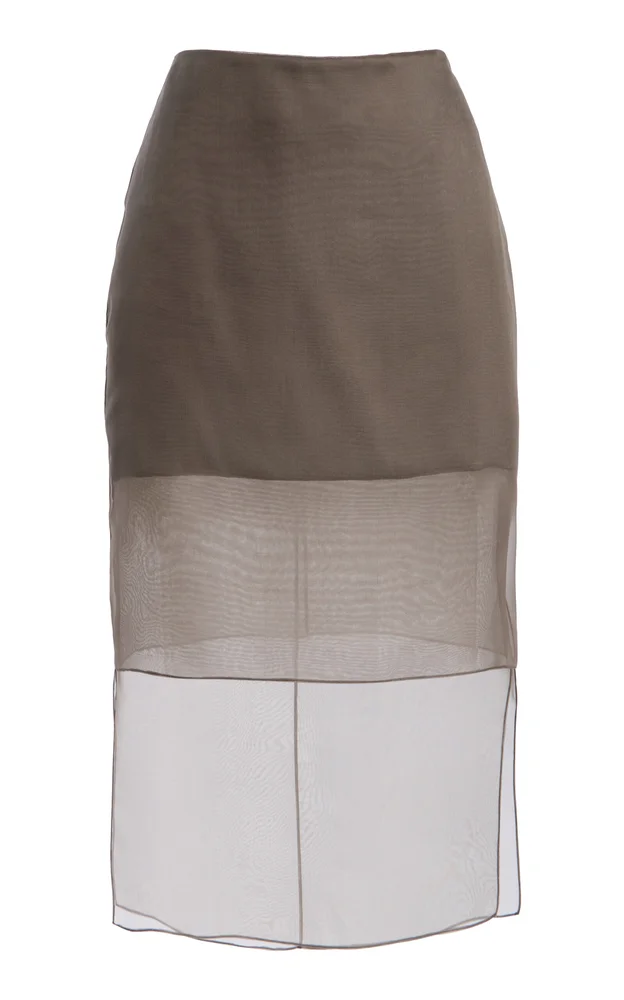 The Brett Sheer-Overlay Silk Midi Skirt