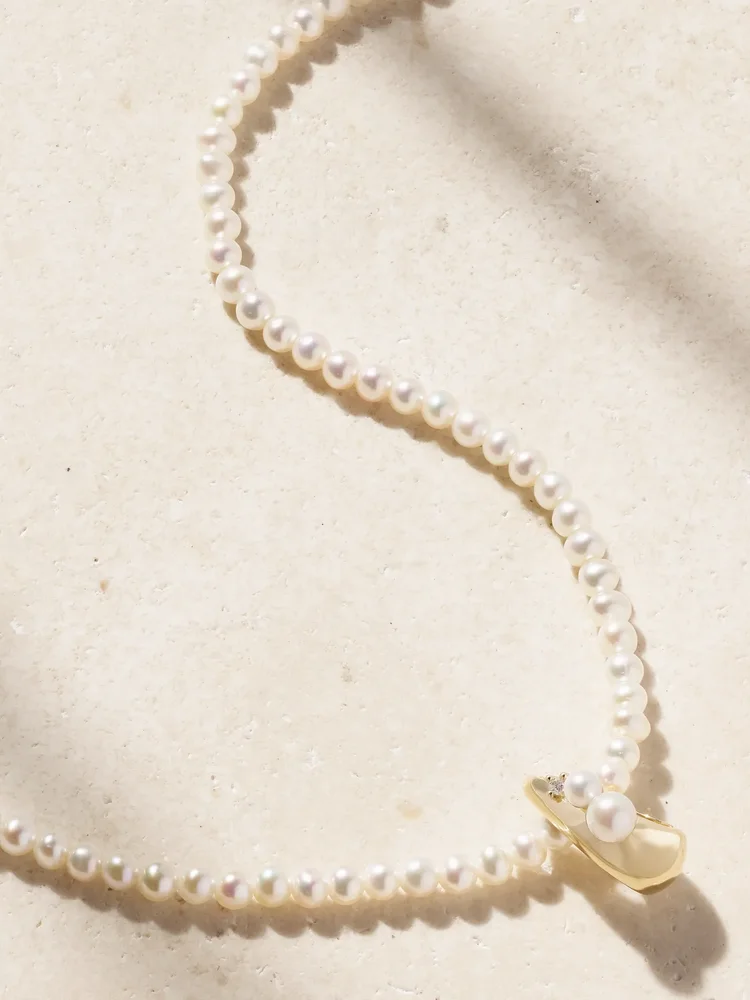14-karat gold, pearl and diamond necklace