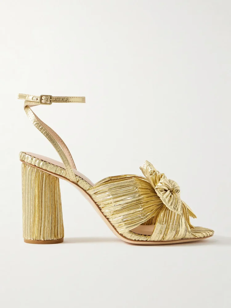 Camellia bow-embellished lamé sandals