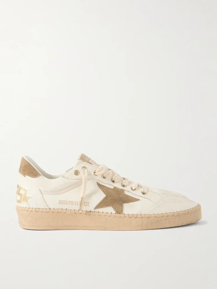 Ball Star Distressed Suede-Trimmed Canvas Sneakers