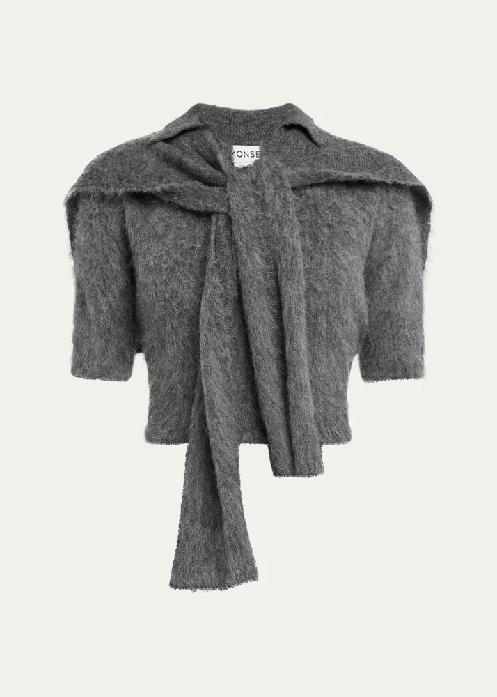 Cropped Polo Knit Sweater with Scarf