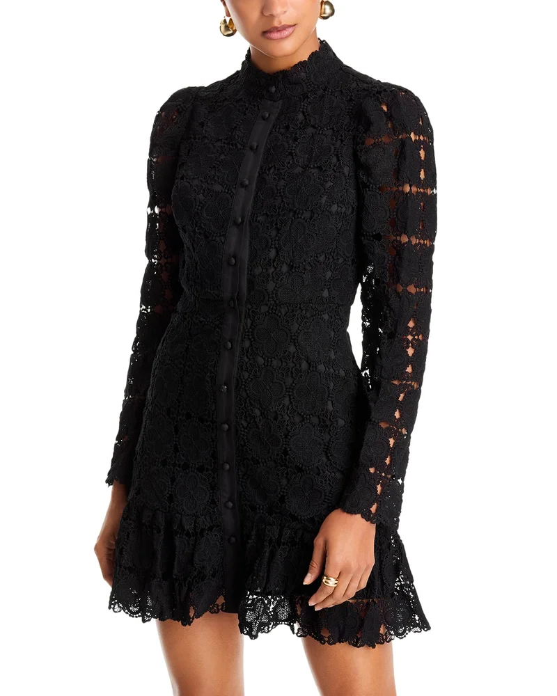 Floral Lace Mock Neck Long Sleeve Mini Dress