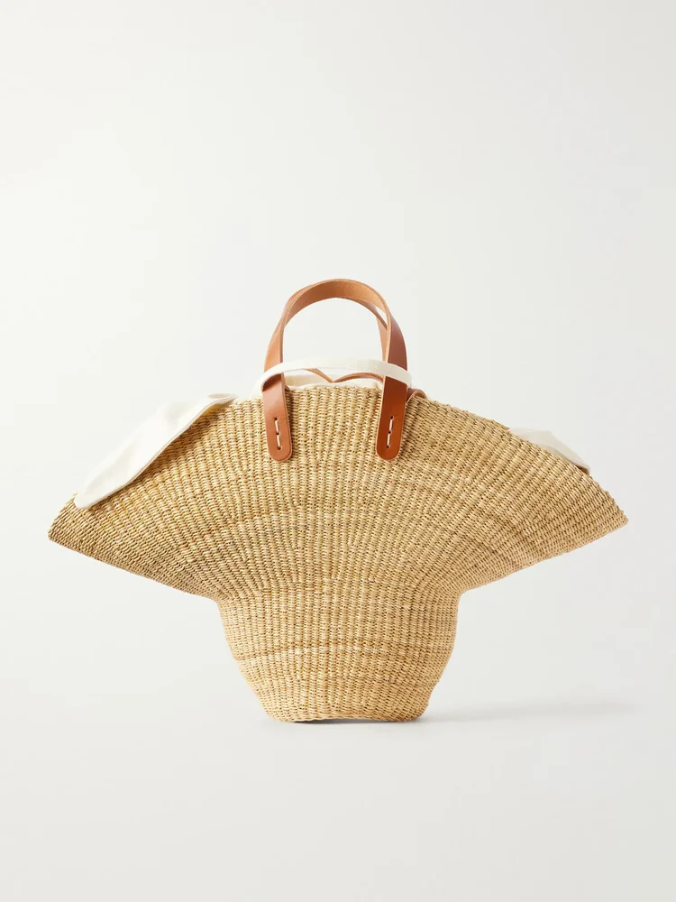 Signora leather-trimmed raffia tote
