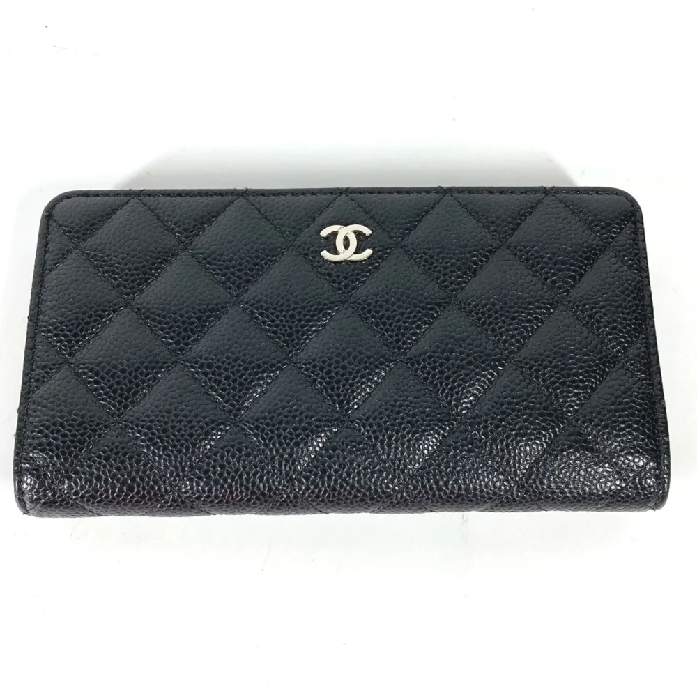 Zip Around Wallet Quilted Caviar Long