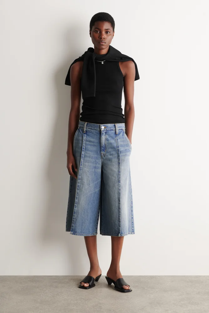 Pintucked Denim Culottes