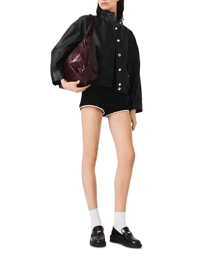 Leather Funnel Neck Jacket