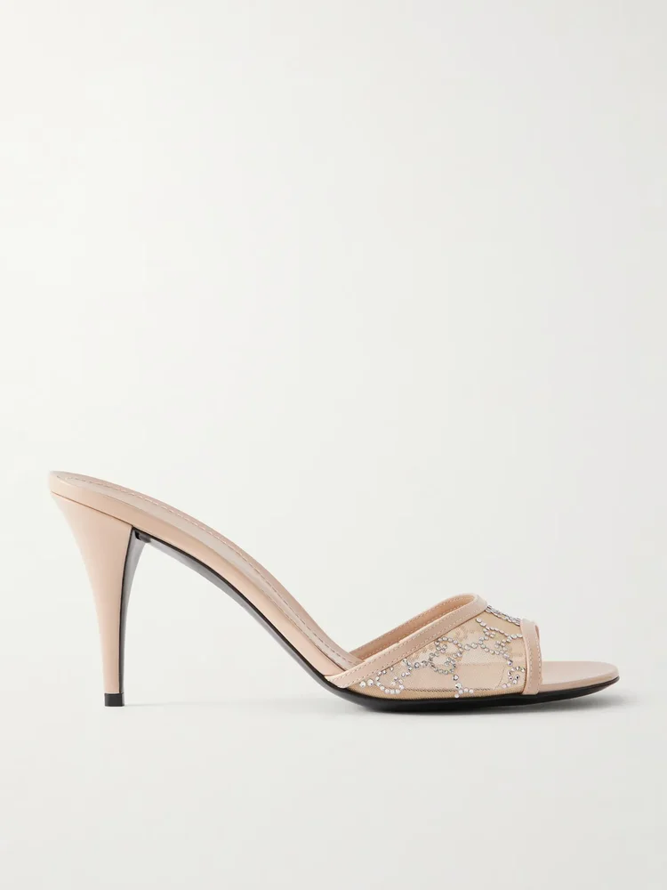 Crystal-embellished leather-trimmed mesh sandals