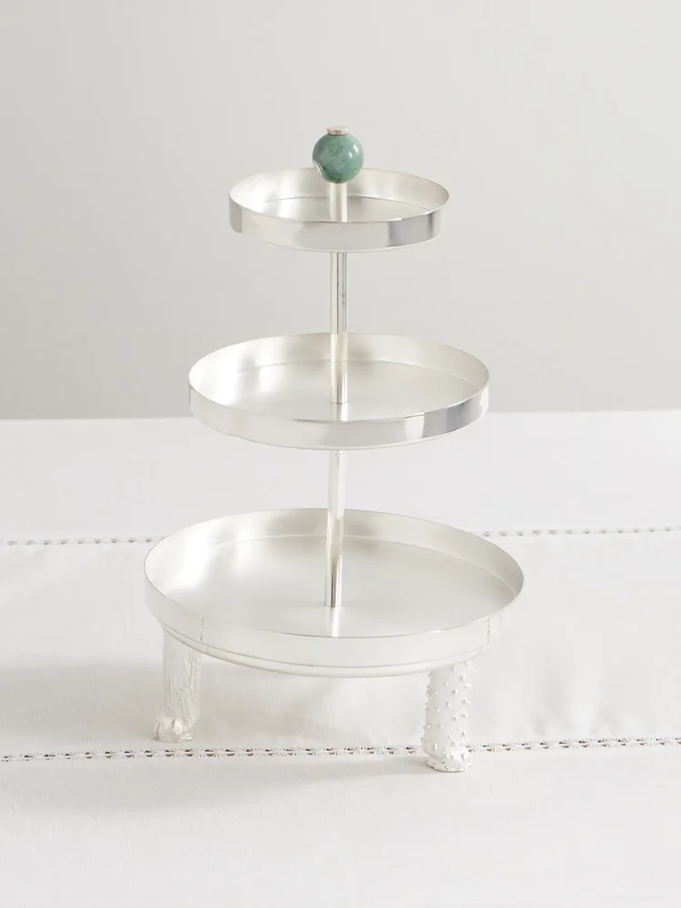 Silver-plated and jasper cake stand