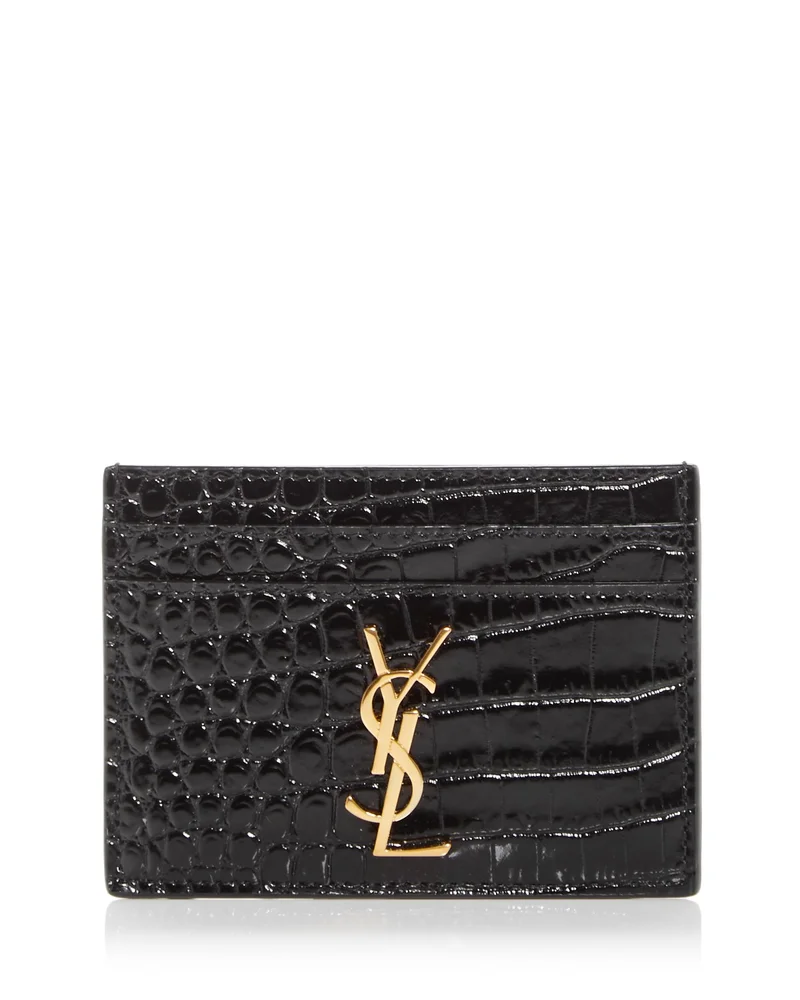 Cassandre Card Case in Crocodile-Embossed Shiny Leather