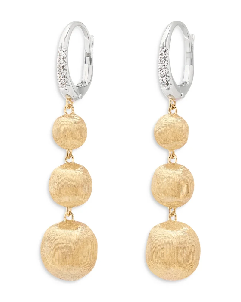 18K White & Yellow Gold Africa Diamond Textured Bead Triple Drop Earrings
