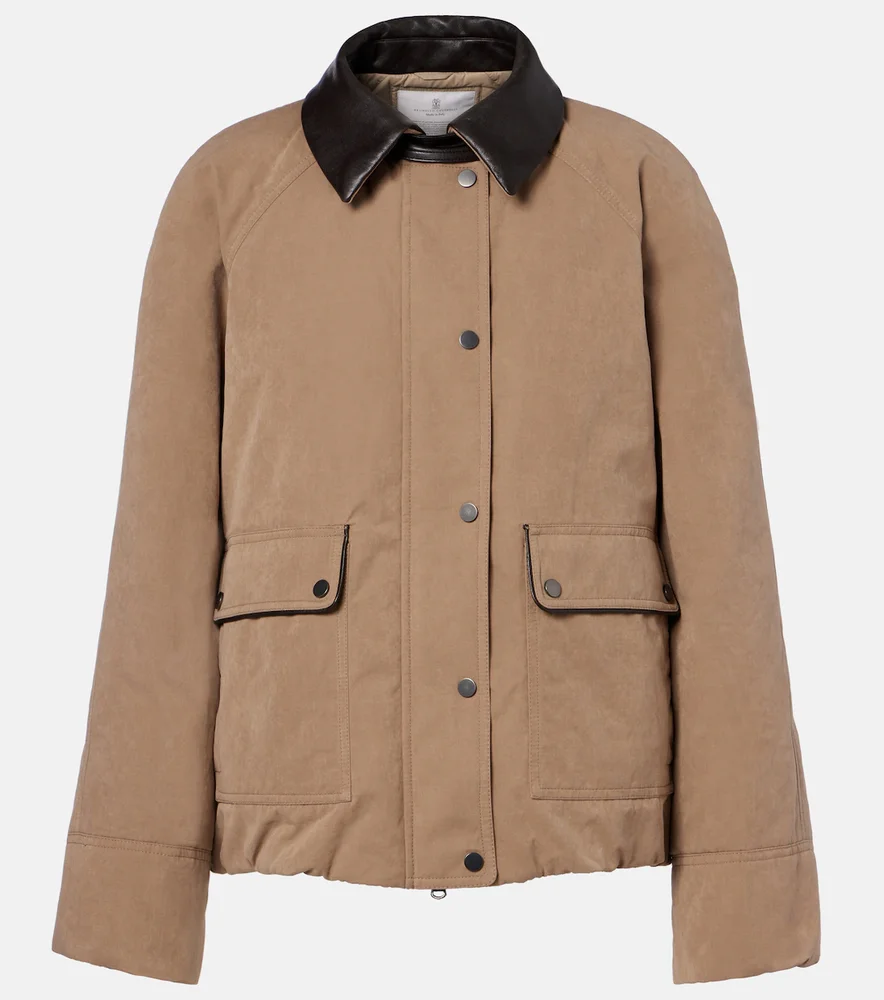 Leather-trimmed padded jacket