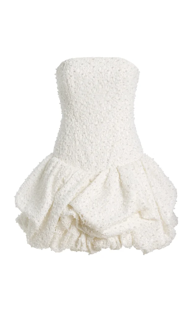 Juniper Pearl-Embellished Lace Bubble Mini Dress