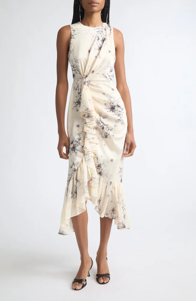 Cyrus Floral Ruffle Midi Dress