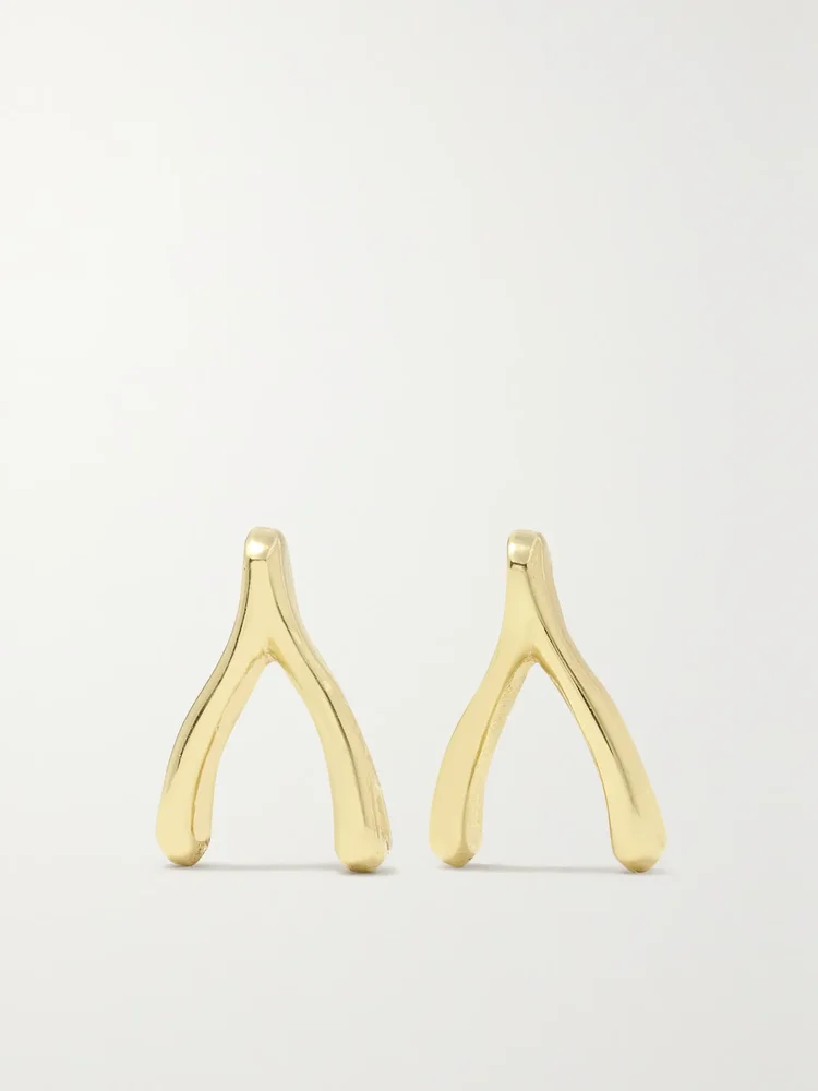Mini Wishbone 18-karat gold earrings