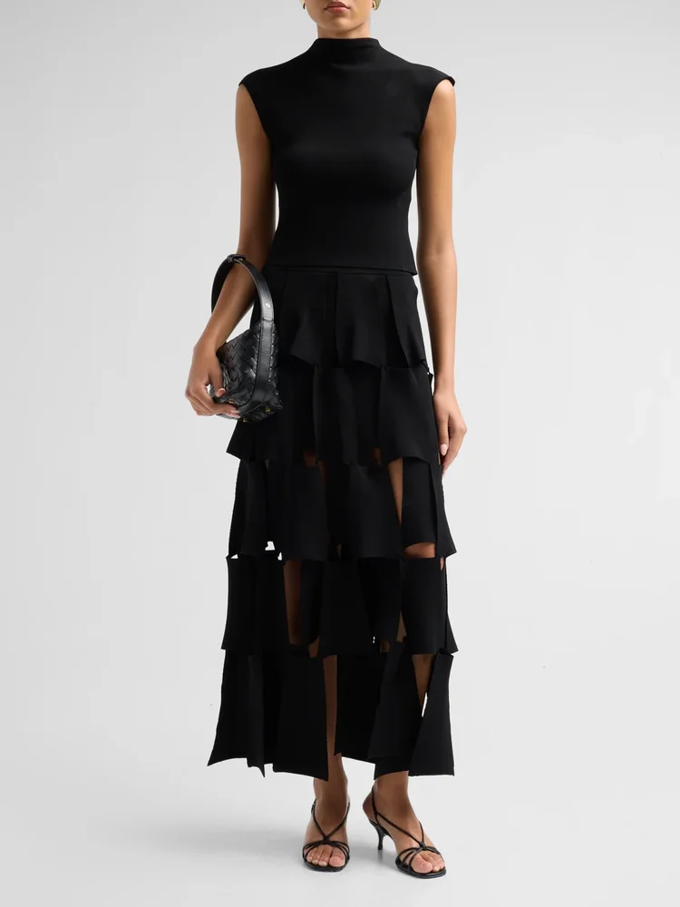 Knitted Multi-Trapeze Maxi Skirt