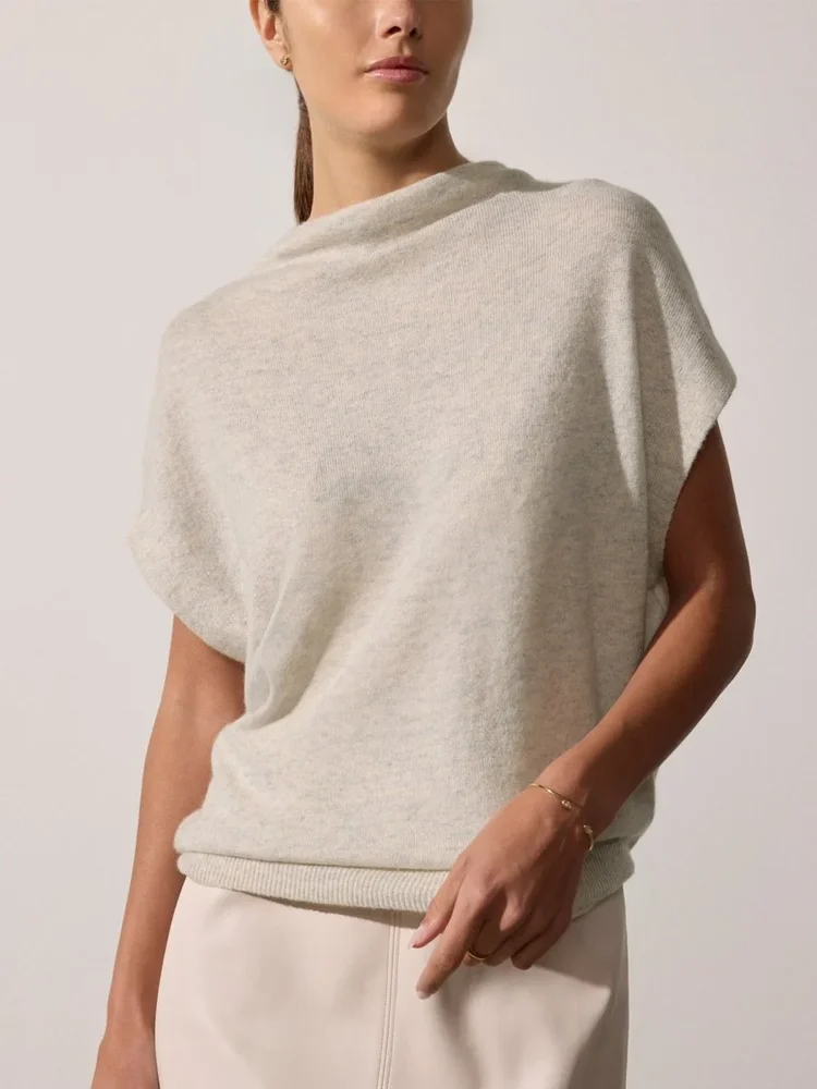 Women's Morten Funnel Neck Cashmere Top in Mist Mélange | Brochu Walker