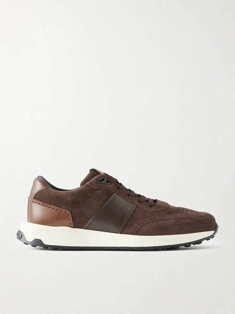 Leather-Trimmed Suede Sneakers