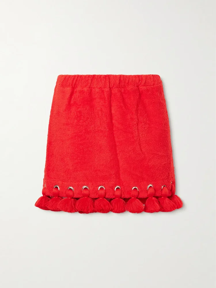 Georgia embellished organic cotton-terry mini skirt