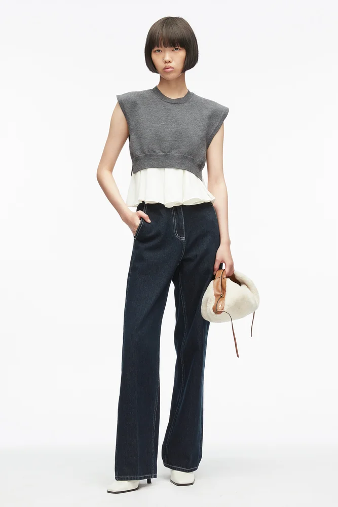 Fine-gauge merino Flounce Hem Tank
