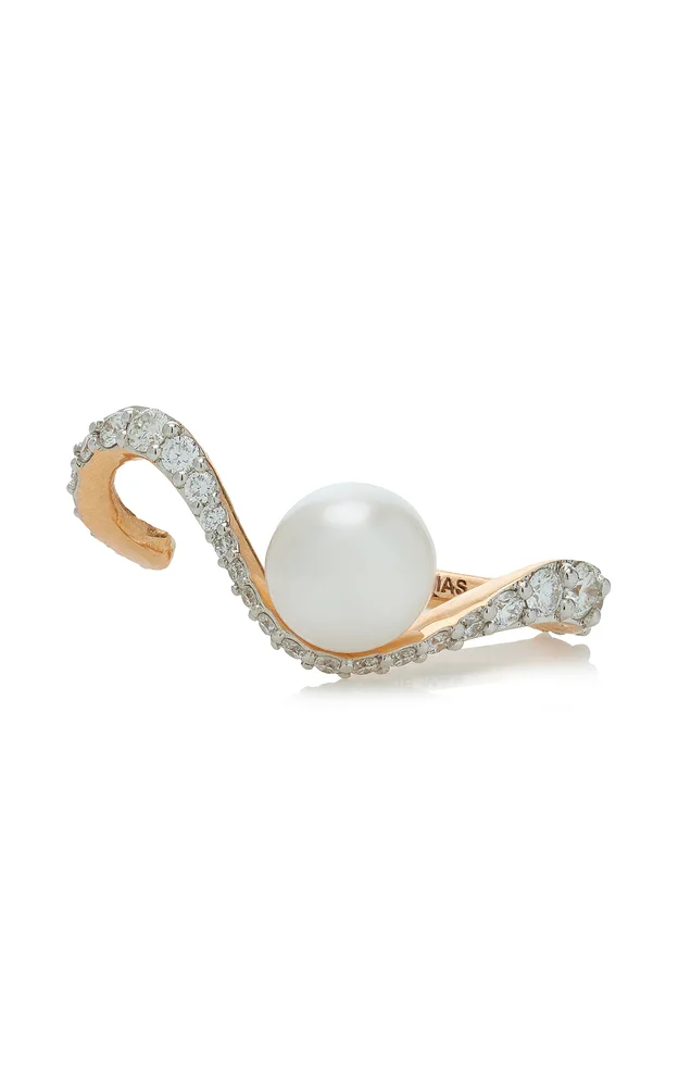 Comet 18K Rose Gold Pearl, Diamond Single Ear Jewel