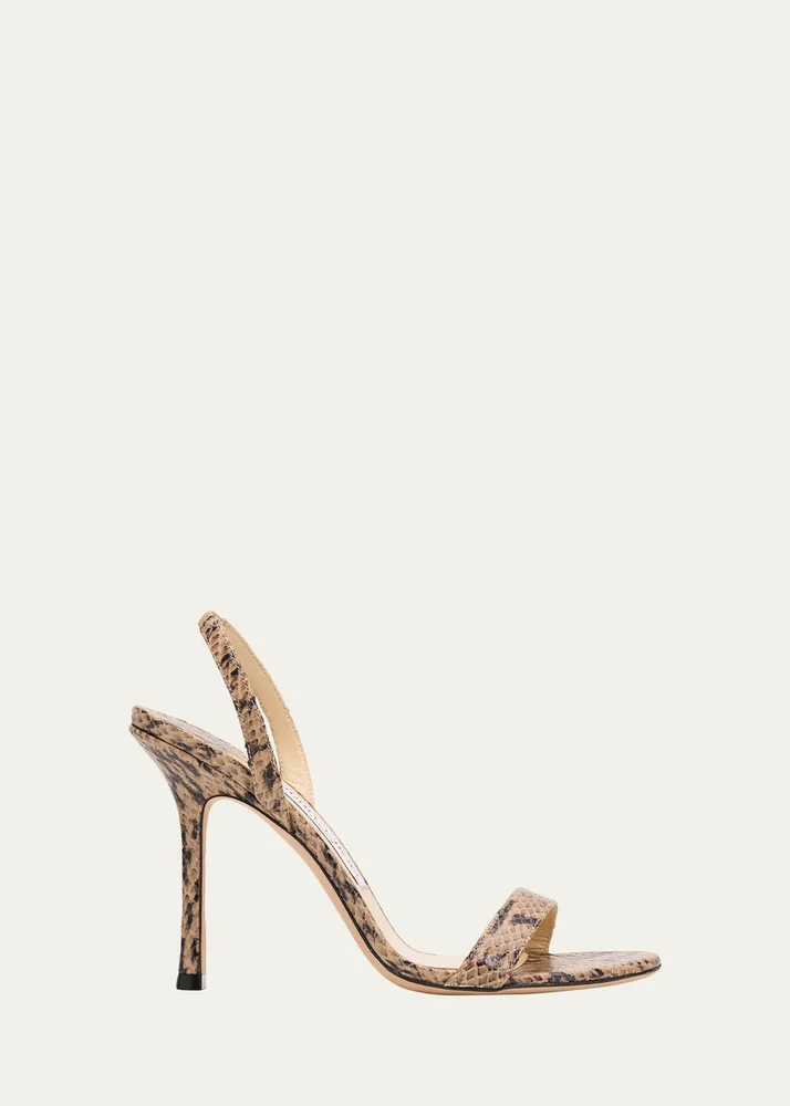 85mm Jenn Snake-Embossed Leather Sandals