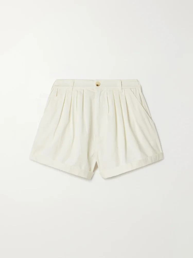Paige pleated organic cotton-poplin shorts