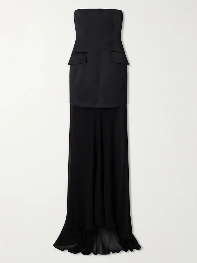 Cilen layered satin and silk bustier gown