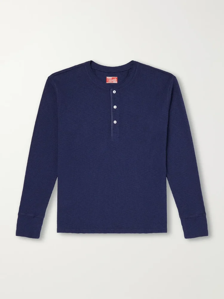 Amish Waffle-Knit Cotton-Jersey Henley T-Shirt
