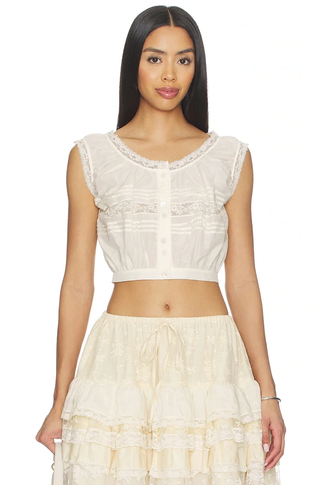 Lace Trim Button Blouse