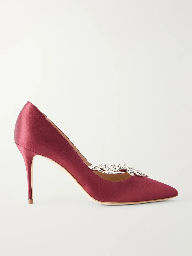 Nadira 90 crystal-embellished satin pumps