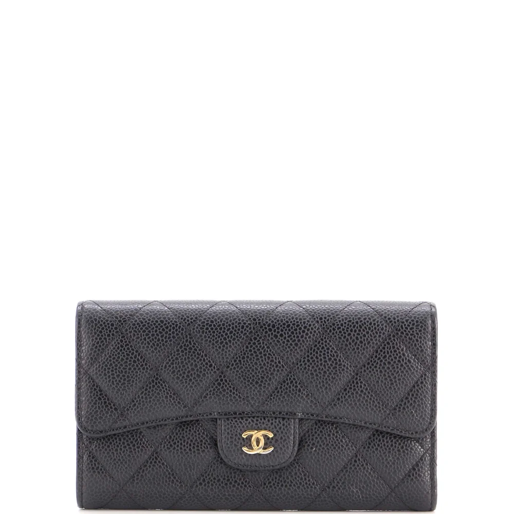 Trifold Classic Flap Wallet Quilted Caviar Long