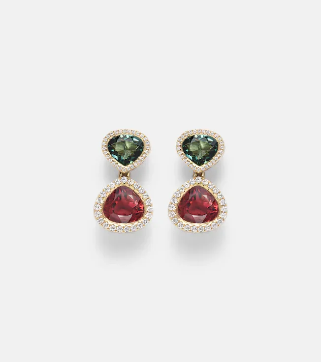 Two Drop Kaleidoscope 18kt gold earrings with tourmalines and diamonds