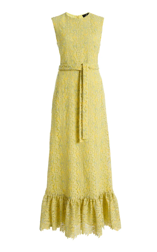 Belted Macramé Lace Maxi Dress