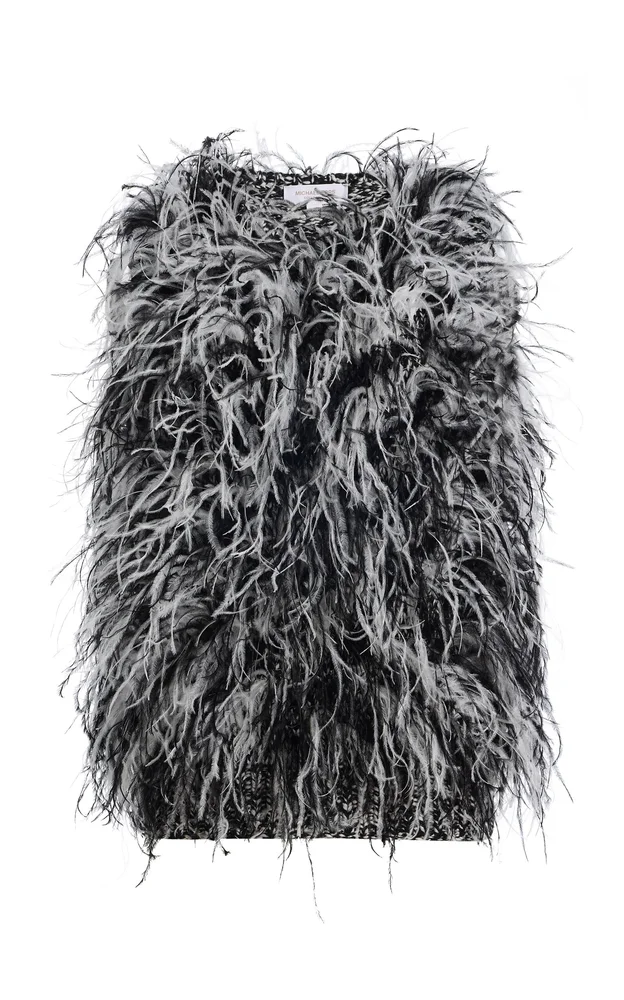 Hand-Embroidered Feather Tweed Sweater Top