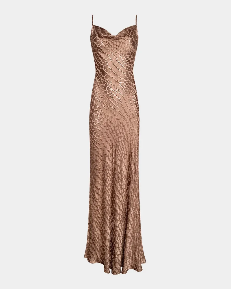 Christine Cowl-Neck Burnout Satin Gown