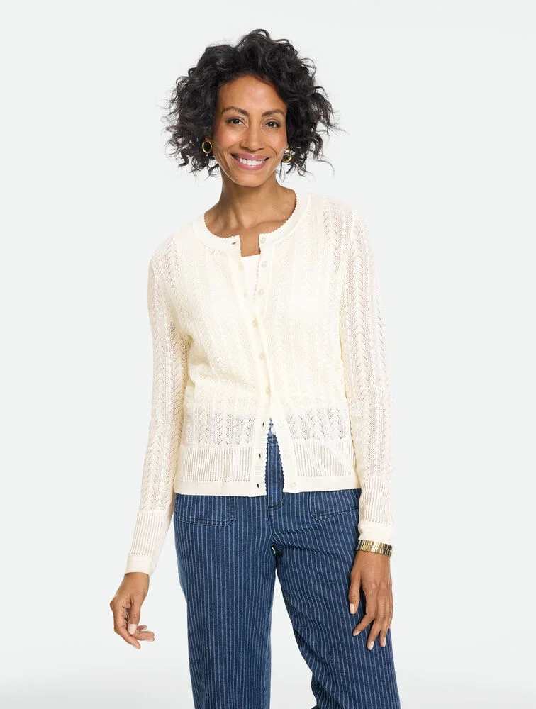 Tencel Blend Pointelle Women V-Neck Cardigan