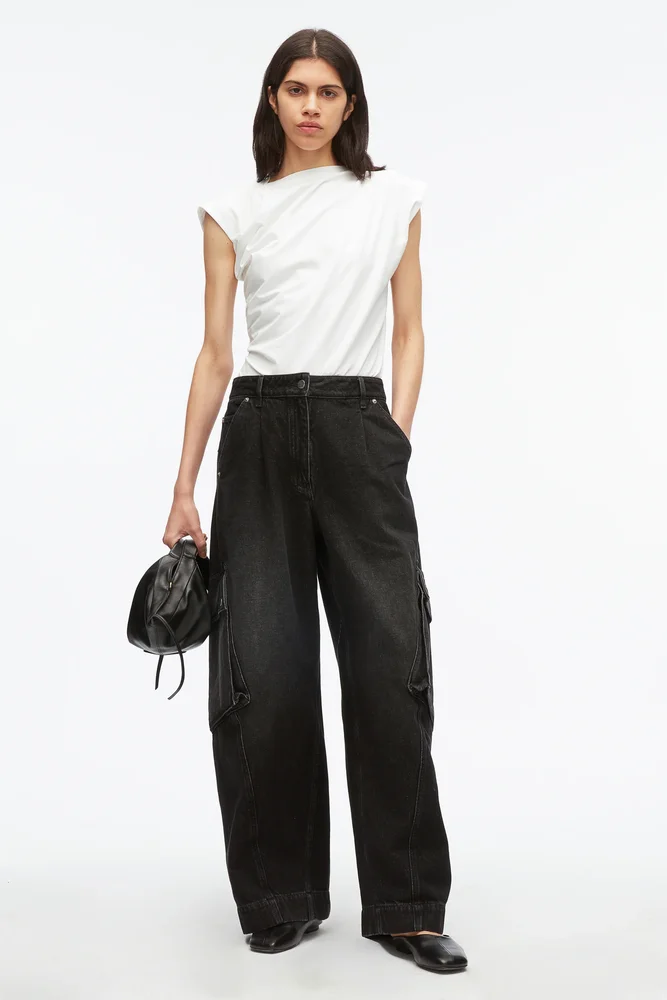 Denim Barrel Leg Cargo Pants