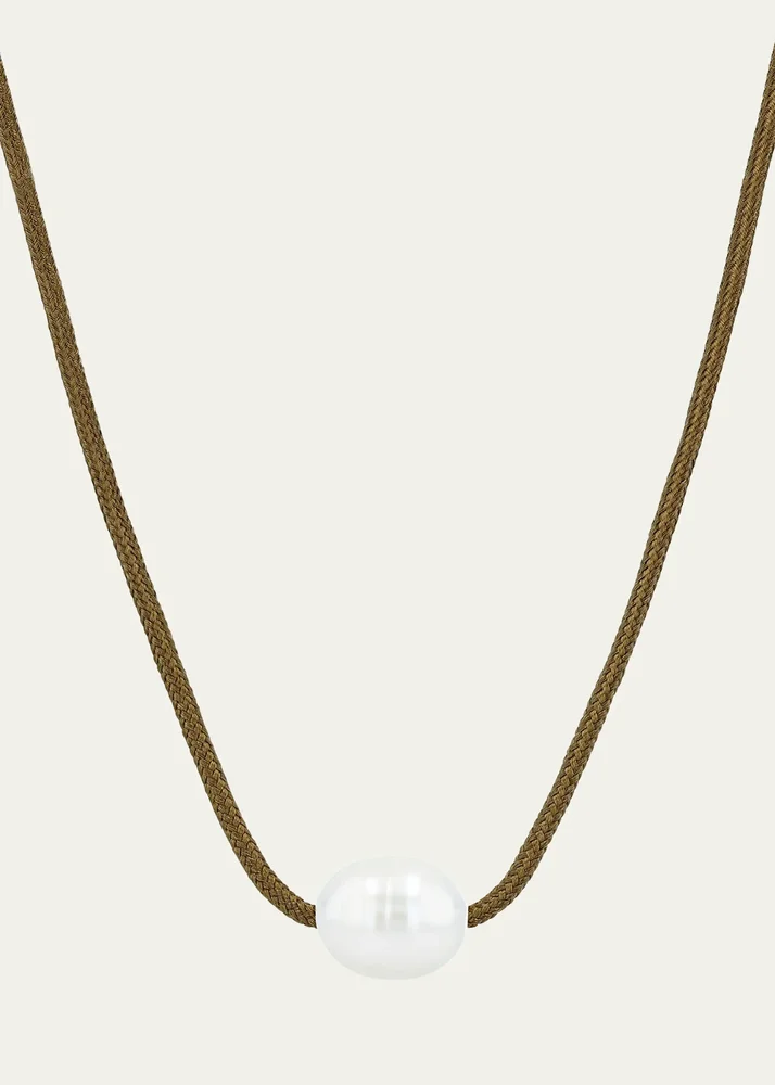 Medium Baroque Pearl Paracord Necklace, Brown