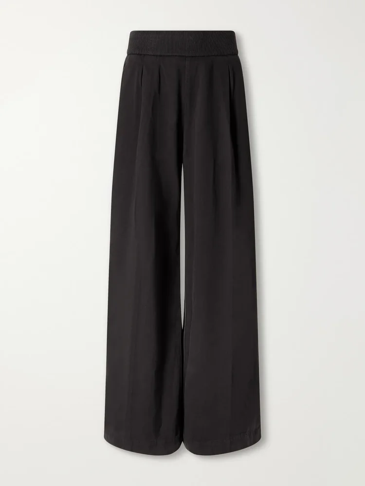 Ribbed waist cotton and cashmere-blend wide-leg pants
