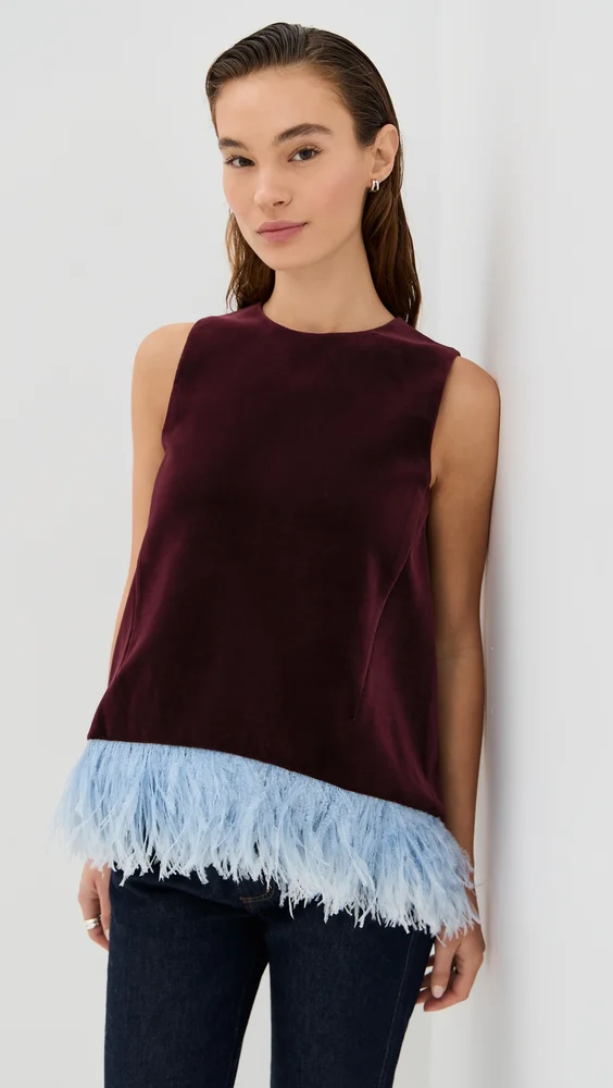 La Scala Velvet Top with Feathers