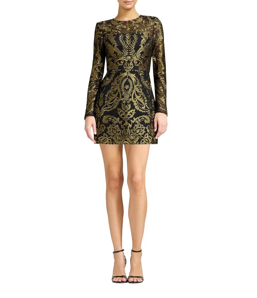 Stassi Long Sleeve Round Neck Lace Mini Dress