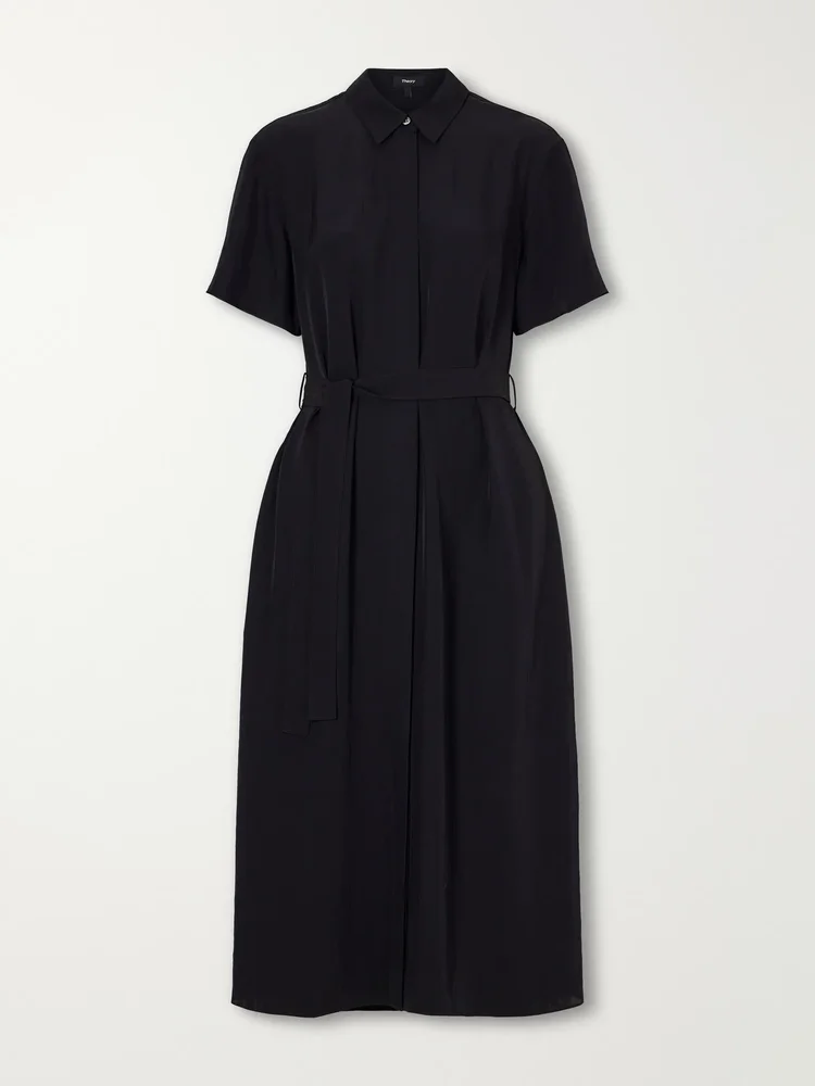 Belted crepe midi dress