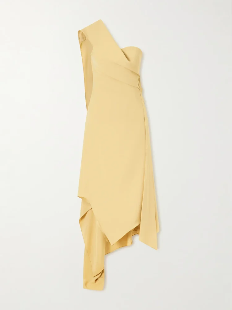 Asymmetric draped crepe midi dress