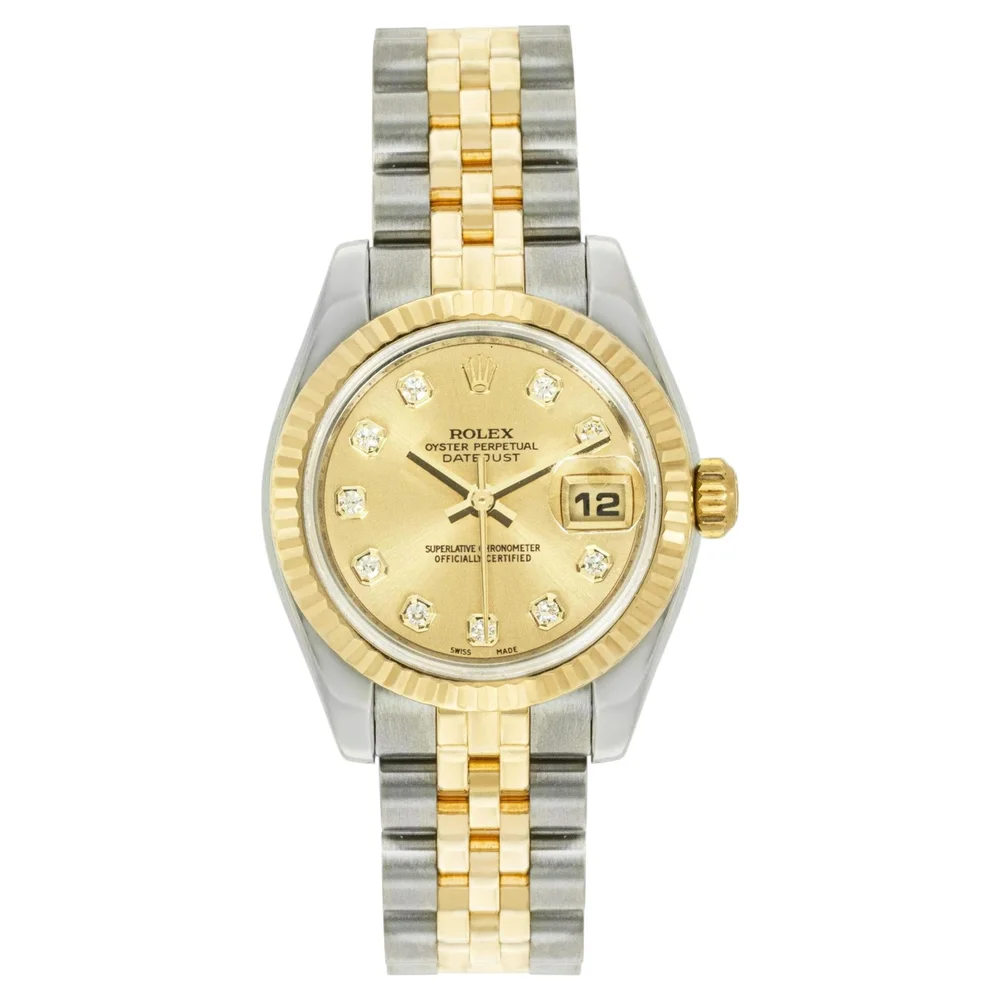Pre-Owned Rolex Lady-Datejust 26 179173 Champagne Diamond Dial Two-Tone