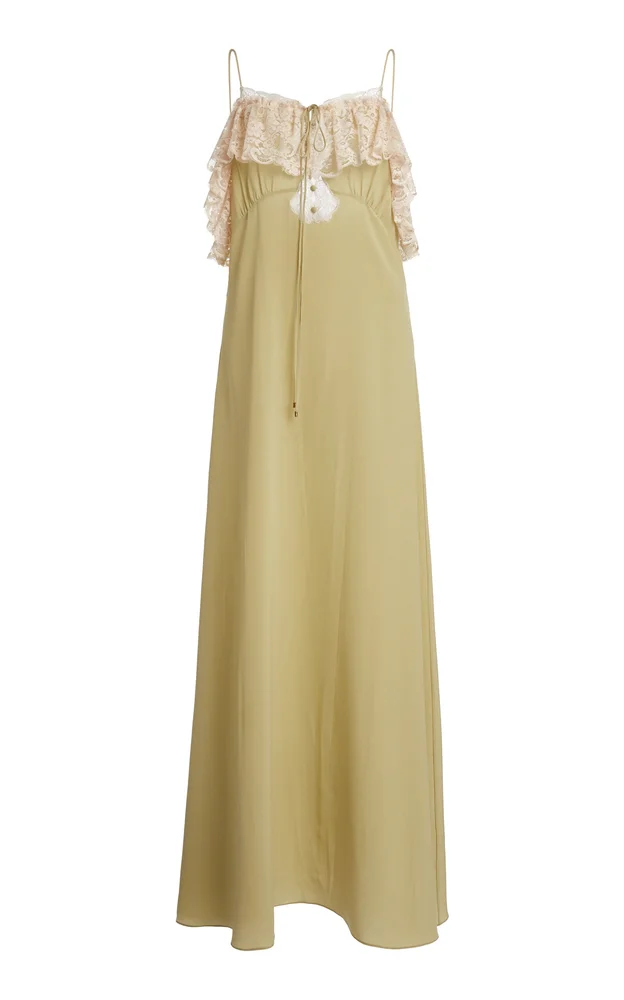 Lace-Trimmed Silk Crepe De Chine Maxi Dress