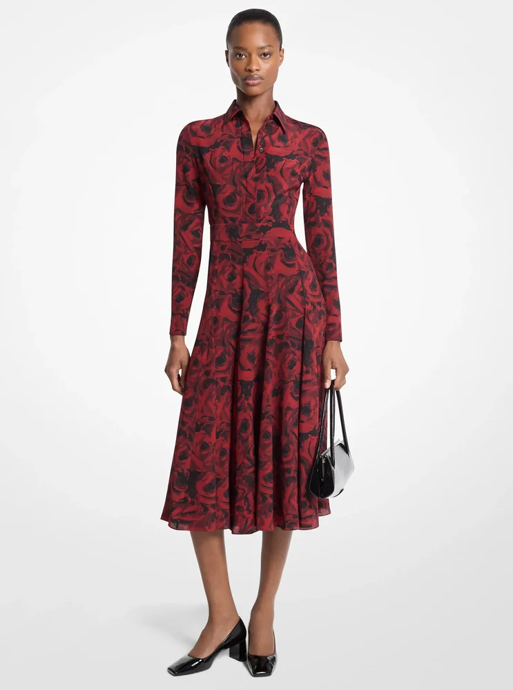 Floral Print Crepe De Chine Shirtdress