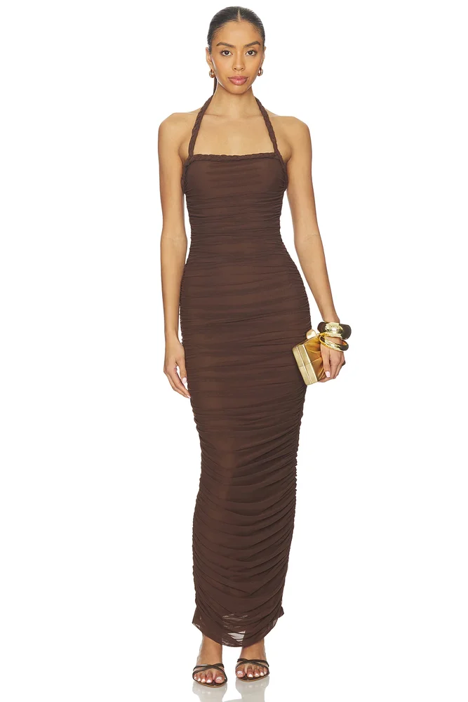 Gianna Ruched Halterneck Maxi Dress