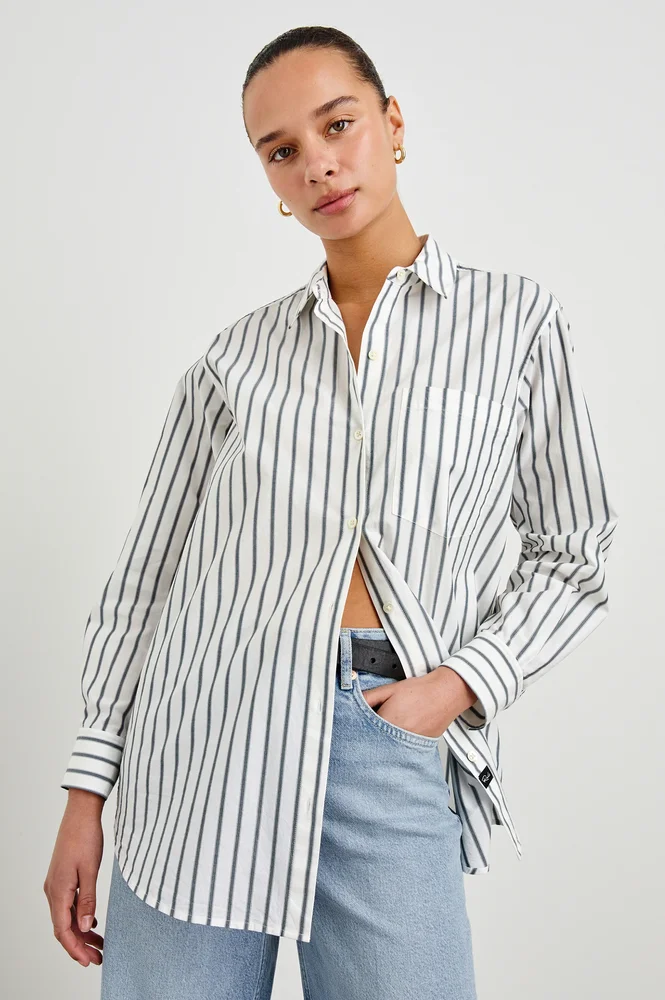 Elsa Shirt, Chalk Slate Stripe