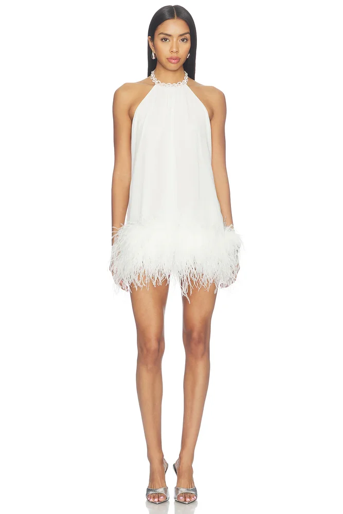 Halter Neck Mini Dress With Feather Trim